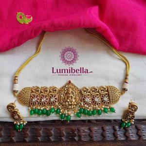 Nagas Gold Polish High Neck Choker Fashion Jewelry Set - Product Image 1