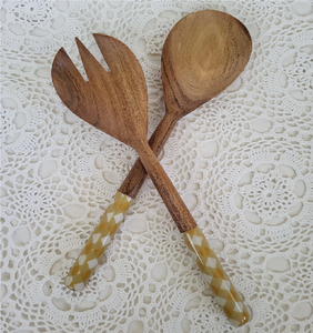 Home Kitchen Wood Salad Server Spoon With Enamel Printed Crafts <b>Dining</b> Tabletop Decor Wood Cooking Spoon - Product Image 6