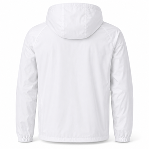 <b>Men's</b> <b>White</b> Hooded Windbreaker <b>Jacket</b> Quick Dry Zipper Closure Casual Style Solid Color Front Logo Nylon Windbreaker <b>Jacket</b> - Product Image 2