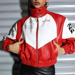 Chaqueta de cuero PU personalizada para mujer con cremallera, estilo motociclista, para otoño e invierno, con estampado de letras, para uso urbano - Product Image 1