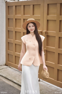 Women's Elegant Buttons Peplum <b>Blouse</b> YONA Office Lady Spandex / Polyester Regular Mandarin Collar Cap Sleeve Twill - Product Image 6