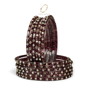 Magnifiques bracelets en verre kashmiri rouge vin en forme de goutte de pluie avec pierres de zircon fin pour femmes, bijoux indiens de festival, vente en gros - Product Image 3
