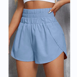 Shorts pour femmes à taille haute en tricot, couleur verte unie, fermeture élastique, respirant, coupe ample, style décontracté et sportif - Product Image 6