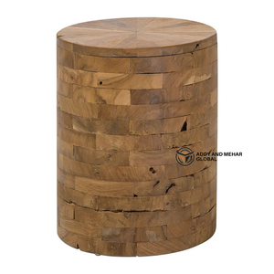 Round Solid <b>Wood</b> Drum Side Table Rustic Block Design Accent Table in Natural Finish Modern Minimalist End Table - Product Image 5
