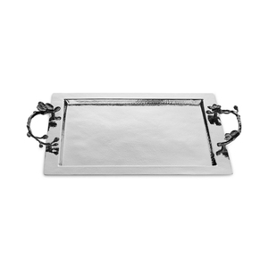 Plateau de service ovale de style vintage, plateau en acier inoxydable de qualité supérieure avec poignées en forme de feuilles, plateau de service pour aliments et desserts - Product Image 3