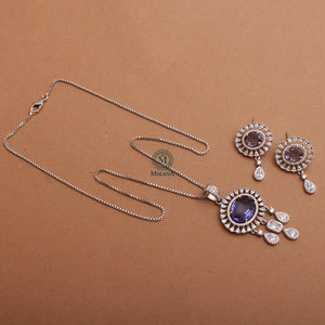 Lavi Lavender American Diamond Gold Plated Zircon Designer Pendant Earring Set for Festival Gift - Product Image 5