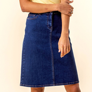 Jupe en jean taille haute pour femme, coupe trapèze, longueur genou, prix de gros, nouvelle collection 2025, tendance, mode décontractée, personnalisable - Product Image 4