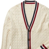 Cardigan en tricot pour femme, rouge, style preppy contrastant, manches longues, col en V, poches, broderie, pour l'hiver