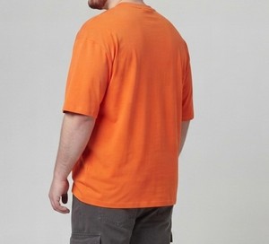 T-shirt décontracté pour homme, coupe ample, col rond, manches courtes, orange, 100 % coton jersey, couleur unie, style classique - Product Image 4