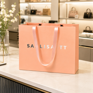 Bolsas de Compras de Papel de Lujo Color Durazno con Logotipo Personalizado y Asas de Listón, Bolsas de Regalo al por Mayor para Boutique, Cosméticos y Comercio Minorista - Product Image 5