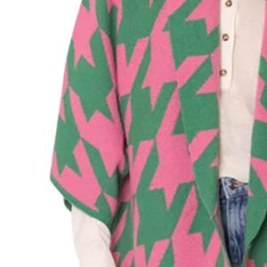 Cardigan rose et vert à motif audacieux pour femme, pull en maille tendance, ouvert sur le devant, vêtement d'extérieur décontracté, doux et chaud, à manches longues, style superposé - Product Image 3
