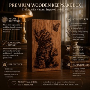 Urne funéraire personnalisée pour chat en forme de papillon, boîte commémorative en bois gravée, récipient pour cendres d'animaux de compagnie, style américain, durable, avec motif lune céleste - Product Image 5