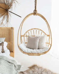 Silla colgante de mimbre de ratán natural estilo bohemio, la más vendida, económica, al por mayor, rústica, tipo huevo, para muebles de villa - Product Image 1