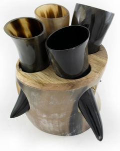 Juego de Vasos de Chupito de Cuerno de Búfalo Pulido Premium, Duradero, con Forma Natural, Soporte de Exhibición, Estilo Rústico Vikingo, para Negocios - Product Image 4
