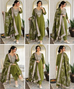 Salwar Kameez Dupatta Tradicional para Mujer, Verde Bordado, Ropa Casual Estilo India Pakistán, Corte Regular SHAMAL 85383 - Product Image 4