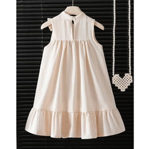 Vestido elegante para niñas con cuello halter, corte en A, lazo en la espalda y adornos de perlas - Product Image 1