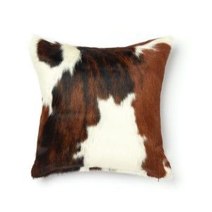 Square Cowhide Pillow 20x20in Brown White Fur Pattern Home Decor - Product Image 1