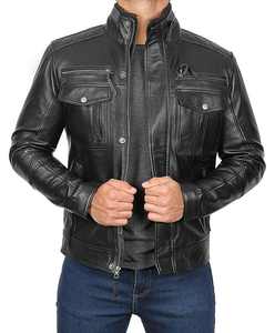 Chaqueta de Cuero Vacuno Genuino para Hombre de Alta Calidad, Diseño Personalizado 2026, Impermeable, Transpirable, Anti-UV, Cuello Mao, Estilo Bomber - Product Image 1