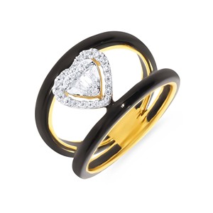 Noir Heart Halo <b>Ring</b> 10K Yellow <b>Gold</b> Black Enamel Heart Shape Diamond Cluster 0.20 CT Round Diamond Halo 0.15 CT <b>Ring</b> - Product Image 1