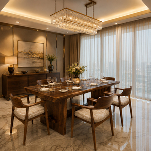 Juego de Comedor Contemporáneo de Madera Suar Premium para Exportación, Sillas con Respaldo Sólido Herosima, Muebles de Comedor con Acabado en Nogal - Product Image 5