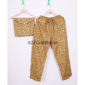 Pyjama en coton tricoté 100% à imprimé floral pour femme, manches trois quarts, taille élastique, longueur intégrale, décontracté, respirant et séchage rapide pour l'automne - Product Image 3