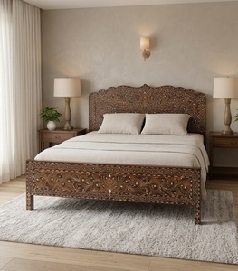 Base de Cama King Size de Madera Maciza Tallada a Mano, Estilo Europeo Tradicional, con Almacenamiento, para Uso en Hoteles y Apartamentos - Product Image 1