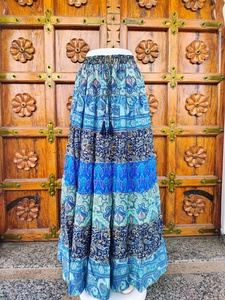 Women's Floor-Length Satin Silk Bohemian Eco-Friendly Breathable High <b>Elastic</b> Patchwork Print Multi Color ODM Summer Wear <b>Skirt</b> - Product Image 3