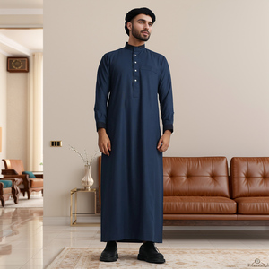 Men Black Polyester Thobe Long Sleeve Ankle Length Sweetheart Neckline Embroidered Breathable Casual Daily Wear Eid Party - Product Image 3