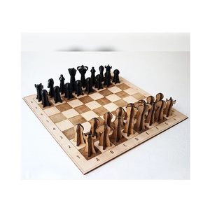 Jeu d'échecs en bois moderne personnalisé, design unique, emballage plat, plateau de jeu en bois découpé au laser, jeu d'échecs de luxe, vente en gros de jeux d'échecs - Product Image 1