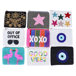 Porte-monnaie en perles fait main avec fermeture éclair, design coloré personnalisé pour les adolescents, portefeuille et pochette de mode en gros - Product Image 5