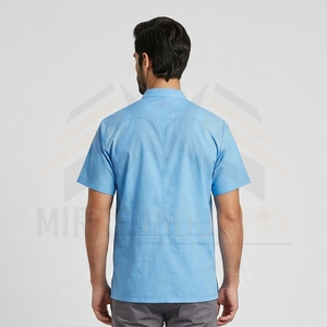 Camisetas de trabajo de manga corta azul claro para hombre, de algodón transpirable, con bolsillos frontales - Product Image 6