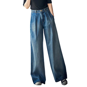 New Style Streetwear Pants Custom Logo High Quality 100% Cotton Washed Straight Loose Fitting High Waist Plus Size <b>Women</b> <b>Jeans</b> - Product Image 1