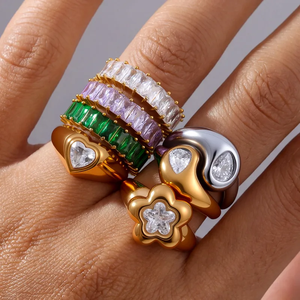 Bague en forme de cœur pour femme, bijoux en acier inoxydable 304 avec revêtement plaqué or véritable 18 carats, résistant au ternissement, bague tendance - Product Image 5