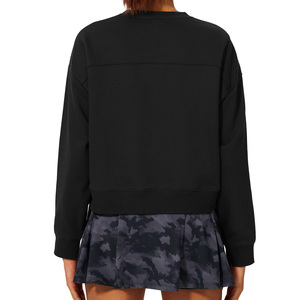 Sudadera de cuello redondo para mujer, al por mayor, con LOGO personalizado, cómoda, transpirable, de color azul liso, con mangas abullonadas, para otoño. - Product Image 4