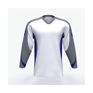 เสื้อฮอกกี้แขนยาวสีขาวเทาฟ้าสำหรับผู้ชาย คอวี แห้งเร็ว ผลิตจากโพลีเอสเตอร์ ทรงปกติ พิมพ์ลายแบบซับลิเมชั่น เหมาะสำหรับใส่เล่นกีฬาในฤดูร้อน - Product Image 1