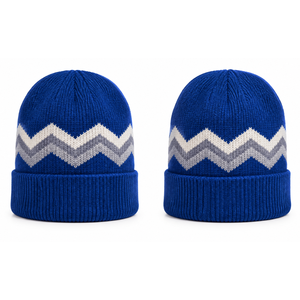 Bonnet d'hiver classique en tricot chevron zigzag, bleu roi, blanc, gris, à rayures ondulées, chaud et confortable - Product Image 2
