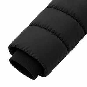 Veste d'hiver unisexe longue à capuche matelassée avec empiècements en toile, bordure en fourrure, fermeture éclair, coupe-vent, épaisse et ajustée - Product Image 6