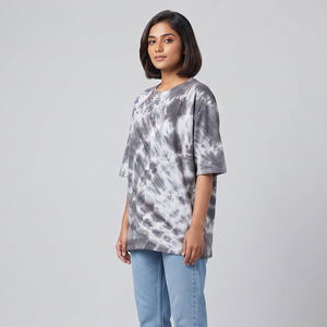 T-shirt à manches courtes pour femme, effet délavé soleil, en coton premium, style streetwear, coupe lourde, délavé à l'acide - Product Image 1