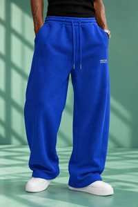 Pantalon de survêtement bleu pour homme, coupe large, taille élastique, style streetwear décontracté, avec bande latérale blanche, respirant, léger, avec cordon de serrage - Product Image 2