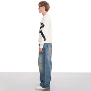 เสื้อสเวตเชิ้ตถักลายกราฟฟิตีสไตล์สตรีทแวร์สำหรับผู้ชาย คุณภาพพรีเมียม ทรงโอเวอร์ไซส์ คอกลม แต่งดีเทลขาดๆ - Product Image 3