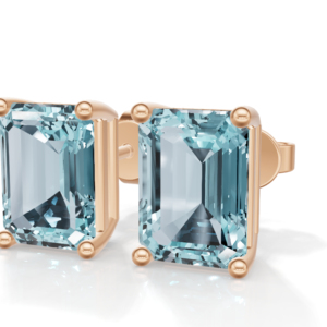 Aquamarine Emerald Cut <b>Stud</b> <b>Earrings</b> 925 Sterling Silver <b>Rose</b> <b>Gold</b> Plated IGI Certified Luxury Engagement Women Gift - Product Image 2