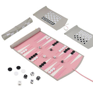 Best Gift Travel Portable Chess Game <b>Backgammon</b> Square Best Quality PU Leather Roll up <b>Set</b> Handmade Pink & Gray Luxury - Product Image 2