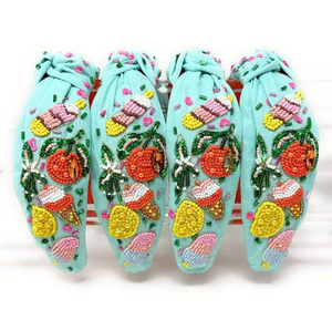 Diadema bordada con cuentas de semillas para fiestas navideñas, diadema única con bordado de cuentas de semillas con temática navideña - Product Image 4