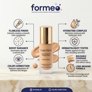 Fabrication OEM, certifiée Bpom Halal, fond de teint correcteur hydratant à couvrance totale, résistant à l'eau, longue tenue 24 heures, contrôle du sébum - Product Image 1