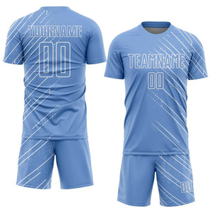 Conjunto de Uniforme de Fútbol Personalizado Premium - Camiseta y Pantalones Cortos Sublimados con Rayas Dinámicas Azul Cielo - Calidad Profesional - Product Image 1