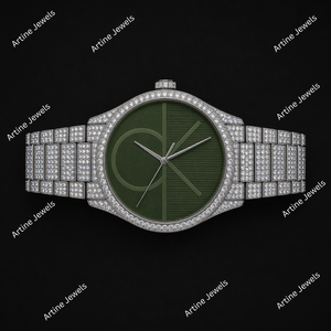 Reloj de pulsera de lujo con pavé completo plateado, elegante, con indicador de fecha, diseño de colección. - Product Image 2
