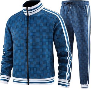 Men Tracksuits Full-zip Long Sleeve Plaid <b>Track</b> <b>Jackets</b> and Pants 2 Piece - Product Image 5