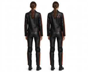 Ensemble veste et pantalon de moto en cuir noir et orange pour homme, équipement de protection pour la conduite - Product Image 4
