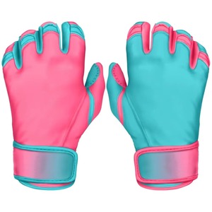Gants de frappeur de baseball professionnels personnalisés en cuir de cabretta souple, durables, ajustables, rose et bleu, à manchette courte, pour l'extérieur - Product Image 1