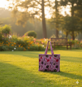 Le Souvenirs Indian Handmade Vintage Zipper Customized Bohemian Fashion <b>Quilted</b> <b>Velvet</b> Reversible Lightweight Spring Canvas Tote - Product Image 3